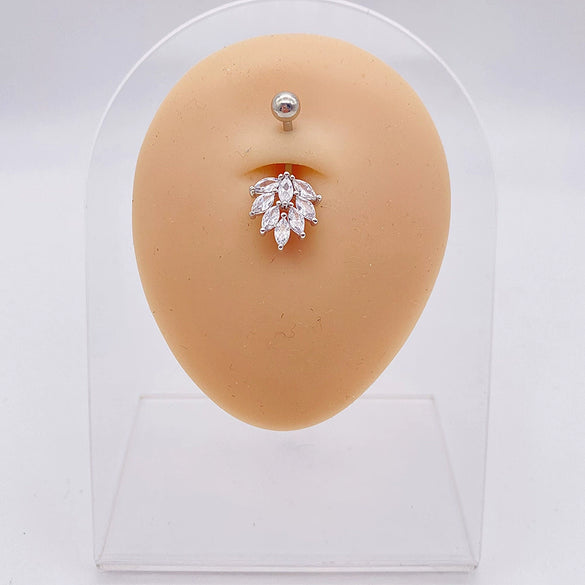 Wholesale Stainless Steel Navel Ring With Heart Butterfly Skull Leaves Star Crown Flowers Zircon Electroplated Women's Piercing Jewelry