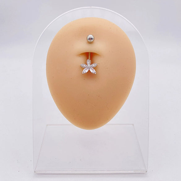 Wholesale Stainless Steel Navel Ring With Heart Butterfly Skull Leaves Star Crown Flowers Zircon Electroplated Women's Piercing Jewelry