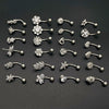 Wholesale Stainless Steel Navel Ring With Heart Butterfly Skull Leaves Star Crown Flowers Zircon Electroplated Women's Piercing Jewelry