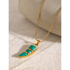 Wholesale Stainless Steel Necklace Electroplated With Ivory Inlaid Cat's Eye Stone Geometric Design