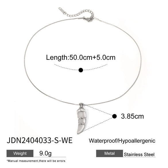 Wholesale Stainless Steel Necklace Electroplated With Ivory Inlaid Cat's Eye Stone Geometric Design