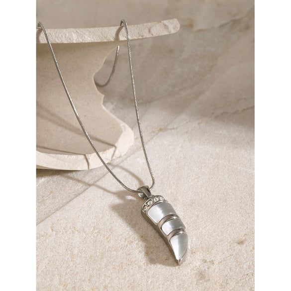 Wholesale Stainless Steel Necklace Electroplated With Ivory Inlaid Cat's Eye Stone Geometric Design
