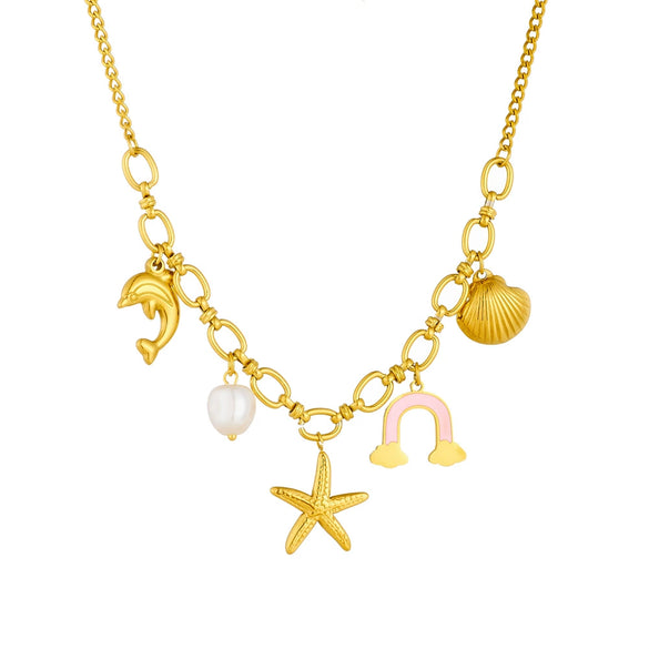 Wholesale Stainless Steel Necklace Ushaped Ocean Series Oil Dripping Rainbow Clouds Shells Starfish Electroplating For Women Minimalist Style