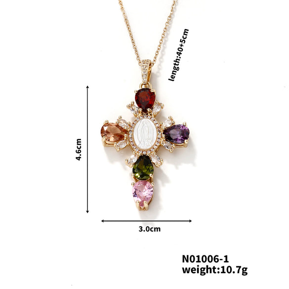 Wholesale Stainless Steel Necklace With Copper Inlaid Zircon Pendant Geometric Style Electroplated For Women