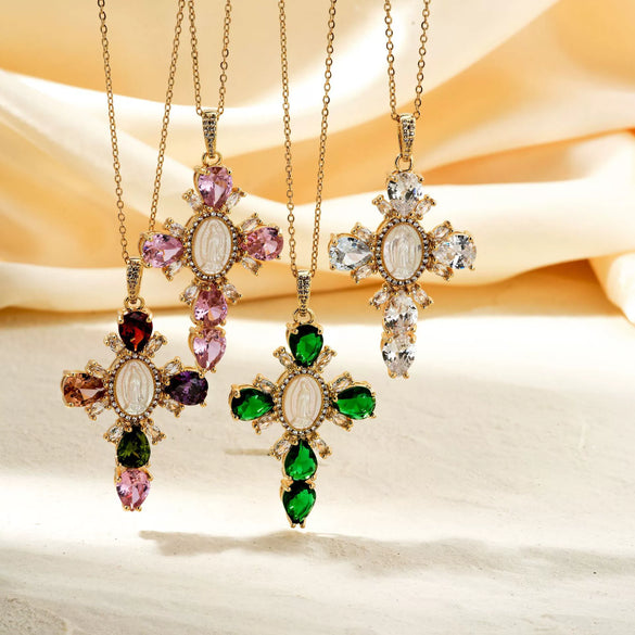 Wholesale Stainless Steel Necklace With Copper Inlaid Zircon Pendant Geometric Style Electroplated For Women