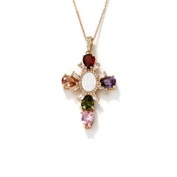 Wholesale Stainless Steel Necklace With Copper Inlaid Zircon Pendant Geometric Style Electroplated For Women