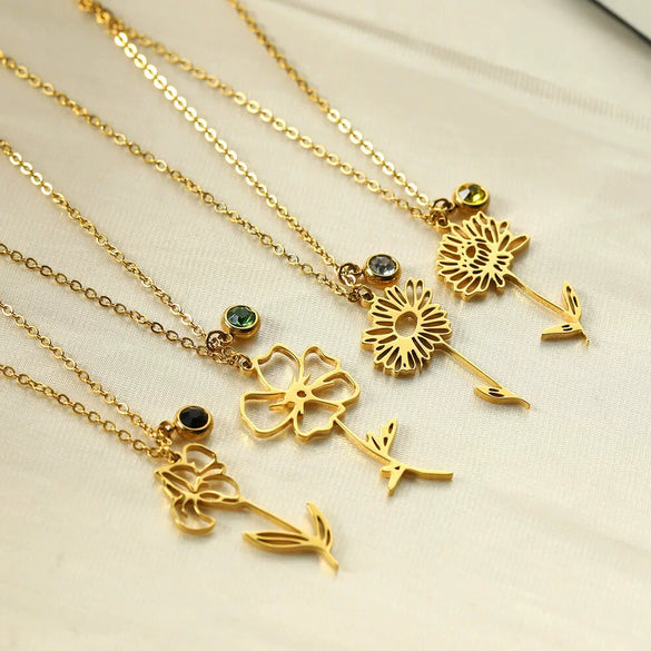 Wholesale Stainless Steel Necklace With Electroplating Letters Numbers Text Pattern Birthstone Pendant
