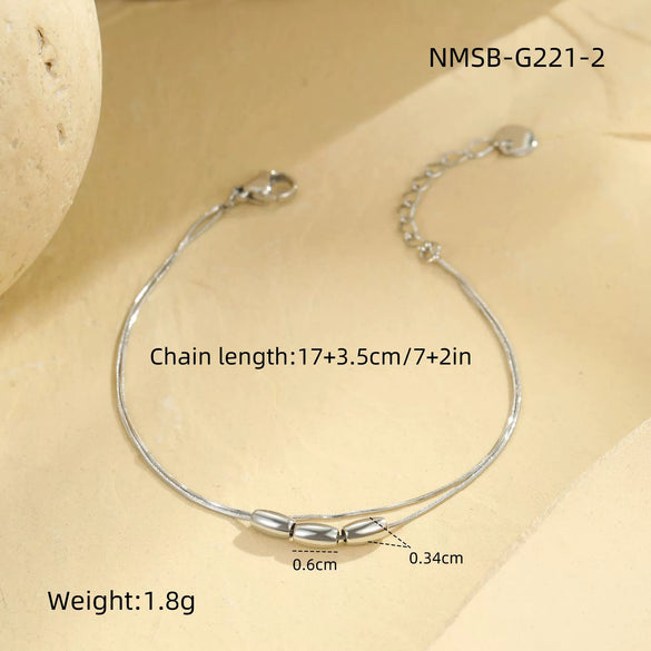 Wholesale Stainless Steel Necklace With Geometric Beads Electroplated Double Layer Stacked Collarbone Chain For Women