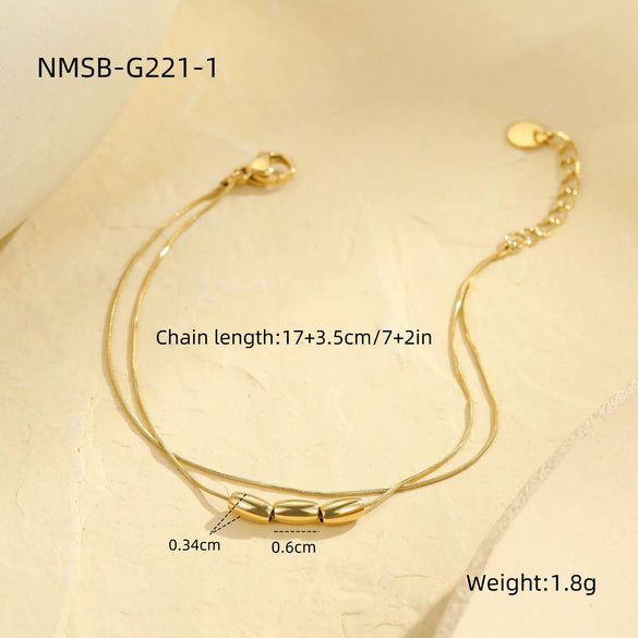 Wholesale Stainless Steel Necklace With Geometric Beads Electroplated Double Layer Stacked Collarbone Chain For Women