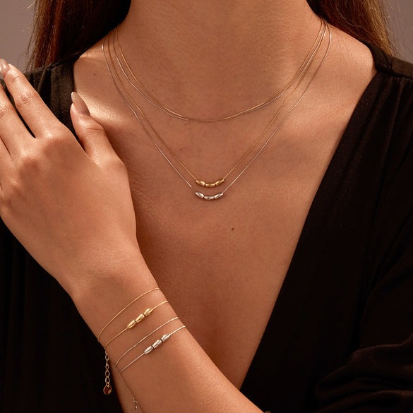 Wholesale Stainless Steel Necklace With Geometric Beads Electroplated Double Layer Stacked Collarbone Chain For Women