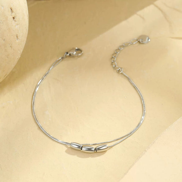 Wholesale Stainless Steel Necklace With Geometric Beads Electroplated Double Layer Stacked Collarbone Chain For Women