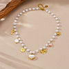 Wholesale Stainless Steel Necklace With Imitation Pearl Chain Scallop Heart Bow Star Pendant And Electroplating Design
