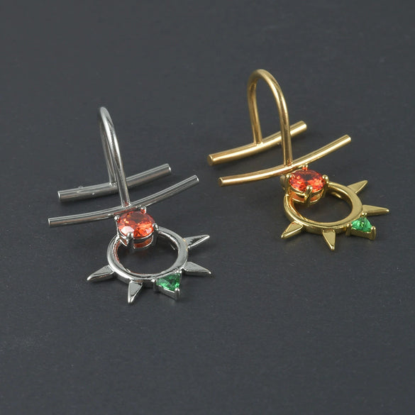 Wholesale Stainless Steel Non Piercing Lip Ring With Cross Sunflower Zircon Pendant Simple Style Electroplating Process