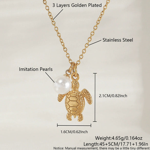 Wholesale Stainless Steel Ocean Series Necklace With Turtle Conch Pearl Pendant Electroplated 18K Gold Non Fading Animal Pattern