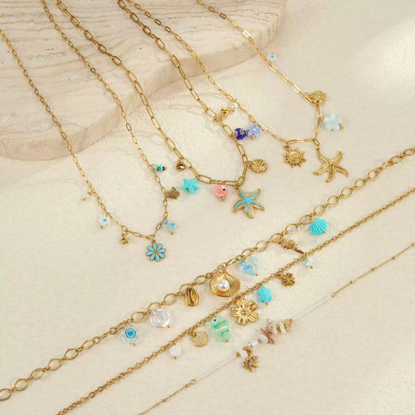 Wholesale Stainless Steel Ocean Style Geometric Starfish Necklace With Electroplating