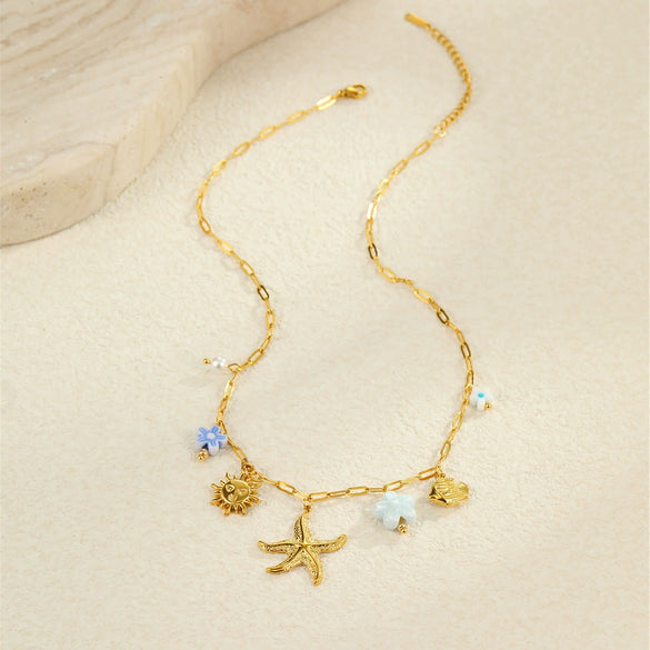 Wholesale Stainless Steel Ocean Style Geometric Starfish Necklace With Electroplating