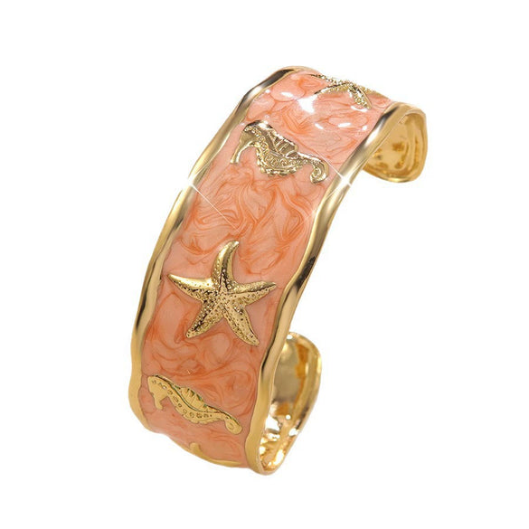 Wholesale Stainless Steel Oil Drip Bracelet With Starfish And Seahorse Pattern Elegant Animal Style