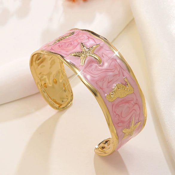 Wholesale Stainless Steel Oil Drip Bracelet With Starfish And Seahorse Pattern Elegant Animal Style