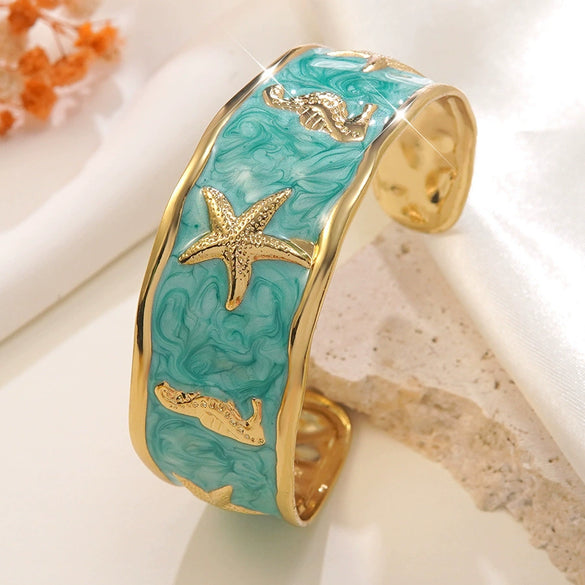 Wholesale Stainless Steel Oil Drip Bracelet With Starfish And Seahorse Pattern Elegant Animal Style