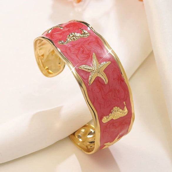 Wholesale Stainless Steel Oil Drip Bracelet With Starfish And Seahorse Pattern Elegant Animal Style