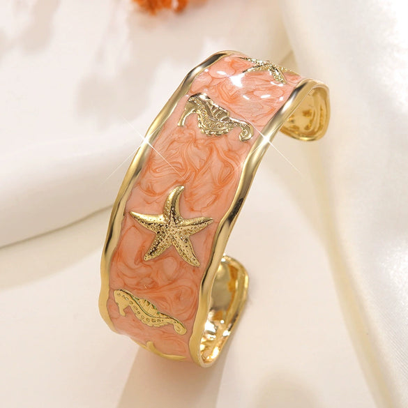 Wholesale Stainless Steel Oil Drip Bracelet With Starfish And Seahorse Pattern Elegant Animal Style