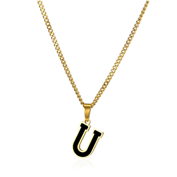 Wholesale Stainless Steel Oil Dripping Letter Pendant Necklace Set With Horse Whip Chain