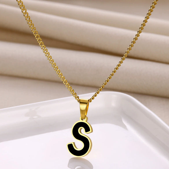 Wholesale Stainless Steel Oil Dripping Letter Pendant Necklace Set With Horse Whip Chain
