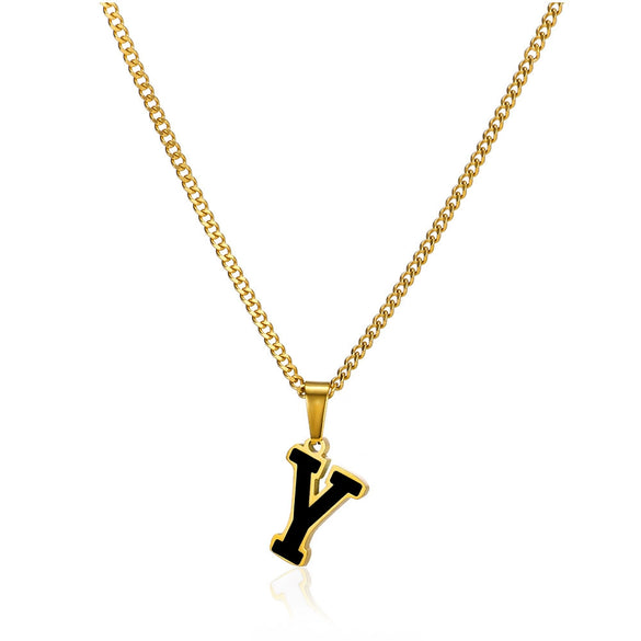 Wholesale Stainless Steel Oil Dripping Letter Pendant Necklace Set With Horse Whip Chain