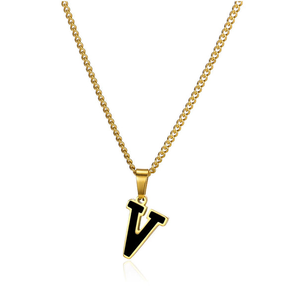 Wholesale Stainless Steel Oil Dripping Letter Pendant Necklace Set With Horse Whip Chain