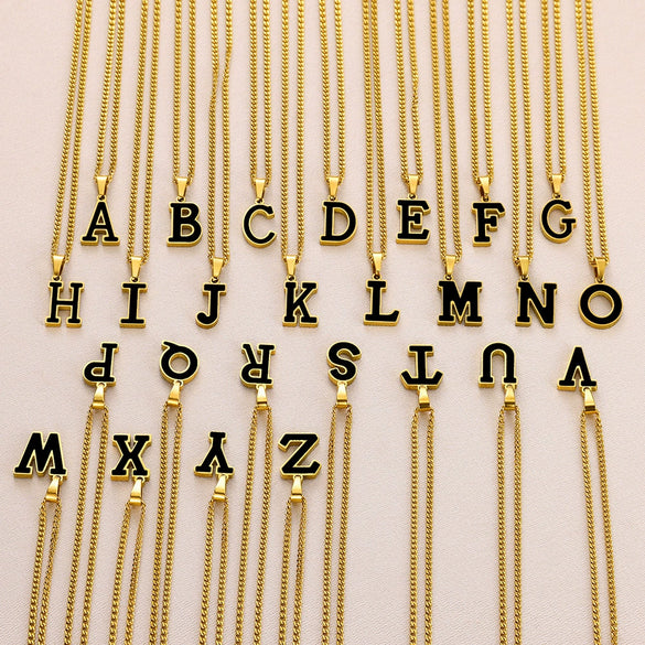 Wholesale Stainless Steel Oil Dripping Letter Pendant Necklace Set With Horse Whip Chain