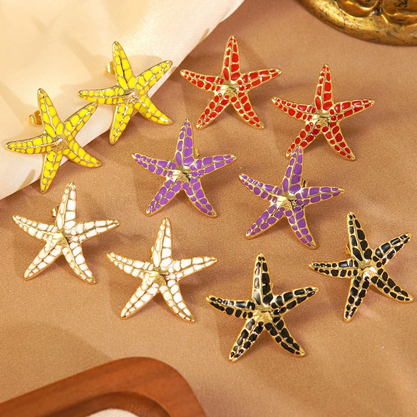 Wholesale Stainless Steel Oil Dripping Star And Starfish Earrings For Women