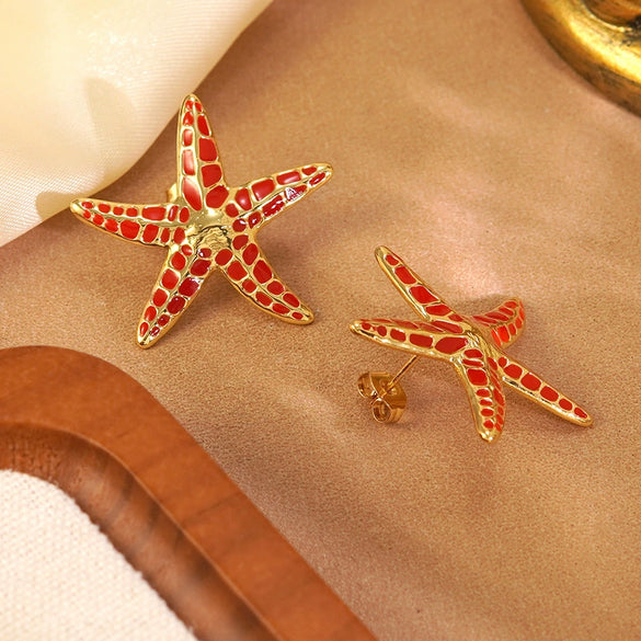 Wholesale Stainless Steel Oil Dripping Star And Starfish Earrings For Women