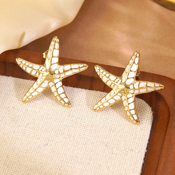 Wholesale Stainless Steel Oil Dripping Star And Starfish Earrings For Women