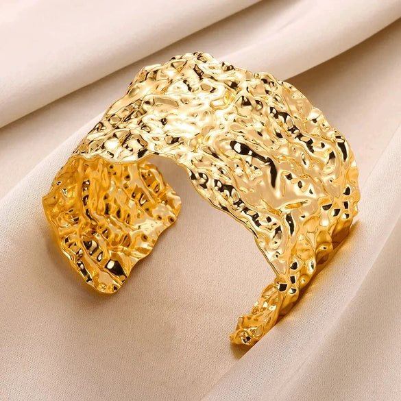 Wholesale Stainless Steel Open Bracelet With Geometric Concave And Convex Pattern And Electroplating Design