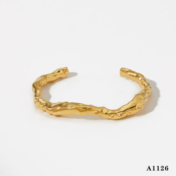 Wholesale Stainless Steel Open Bracelet With Irregular Texture Design And Electroplating Processing