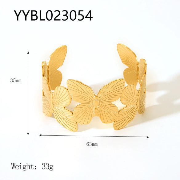 Wholesale Stainless Steel Open Bracelet With Retro Style 18K Gold Plated Vacuum Real Gold Electroplating In Pvd Furnace And Plant Flowers Pattern
