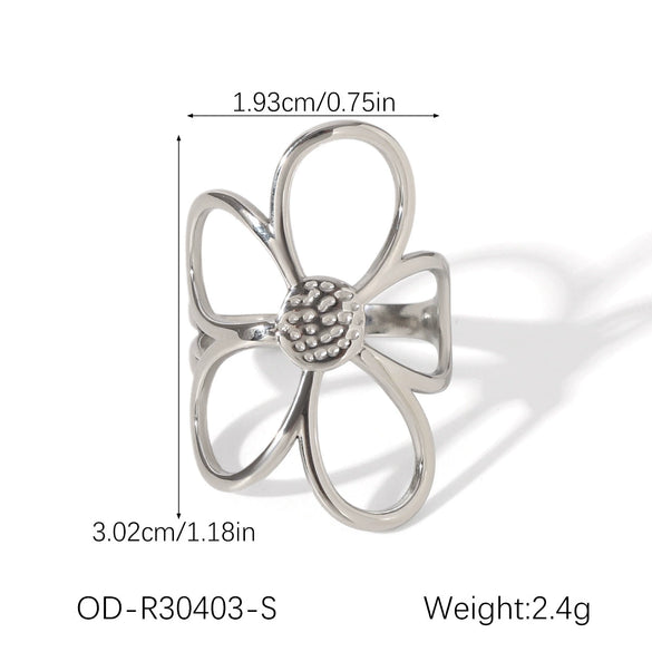 Wholesale Stainless Steel Open Floral Ring With Pvd Vacuum Plating For Women
