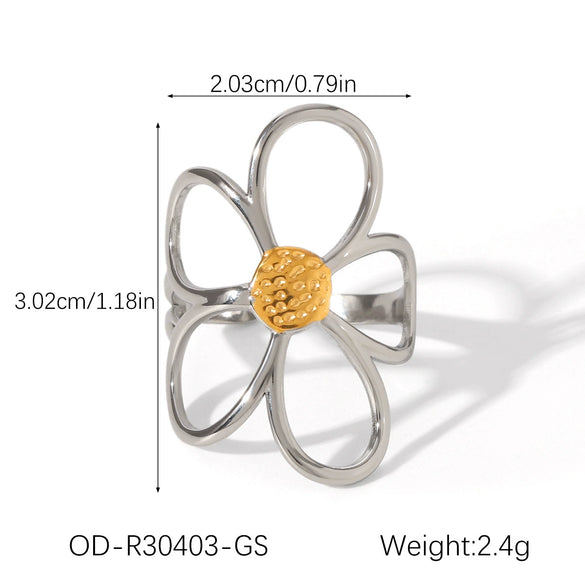 Wholesale Stainless Steel Open Floral Ring With Pvd Vacuum Plating For Women