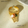 Wholesale Stainless Steel Open Ring And Bracelet With Natural Stone Design Light Luxury Electroplated For Women