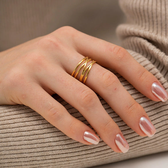Wholesale Stainless Steel Open Ring For Women Geometric Style Electroplated