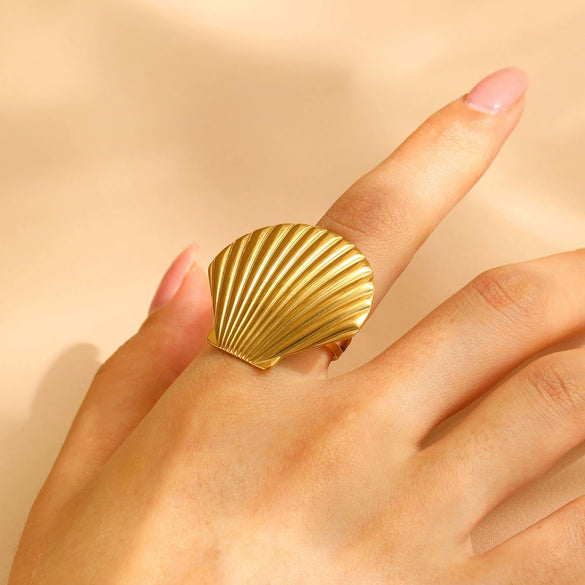 Wholesale Stainless Steel Open Ring For Women With Starfish Seashells Ginkgo Leaf Marine Motifs And Electroplating Processing