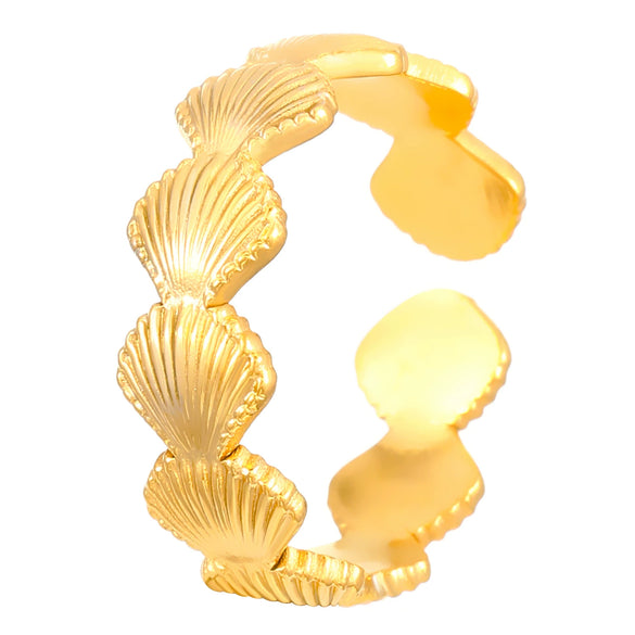 Wholesale Stainless Steel Open Ring For Women With Starfish Seashells Ginkgo Leaf Marine Motifs And Electroplating Processing