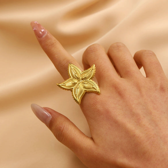 Wholesale Stainless Steel Open Ring For Women With Starfish Seashells Ginkgo Leaf Marine Motifs And Electroplating Processing
