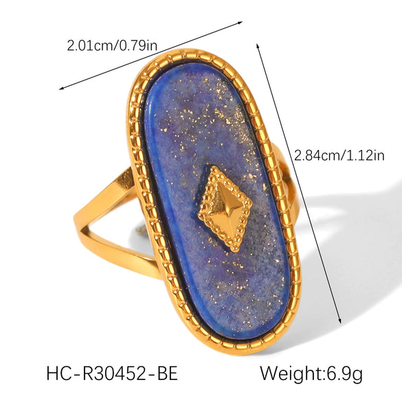 Wholesale Stainless Steel Open Ring Inlaid With Natural Stone And White Motherofpearl Geometric Pattern With Gems