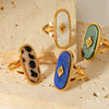 Wholesale Stainless Steel Open Ring Inlaid With Natural Stone And White Motherofpearl Geometric Pattern With Gems
