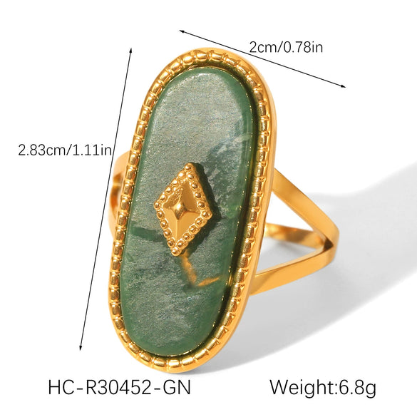 Wholesale Stainless Steel Open Ring Inlaid With Natural Stone And White Motherofpearl Geometric Pattern With Gems