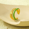 Wholesale Stainless Steel Open Ring Jewelry With Green Oil Drop Double Stripe Fashion Style Electroplating Treatment