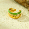Wholesale Stainless Steel Open Ring Jewelry With Green Oil Drop Double Stripe Fashion Style Electroplating Treatment