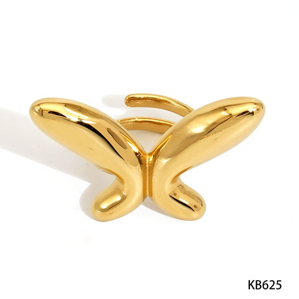 Wholesale Stainless Steel Open Ring With Exaggerated Stereo Creative Butterfly Design For Women Electroplated