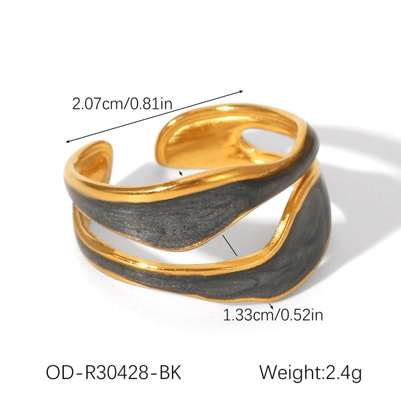 Wholesale Stainless Steel Open Ring With Geometric Shape Oildropping Pvd Vacuum Plating Hand Jewelry For Women Ins Style